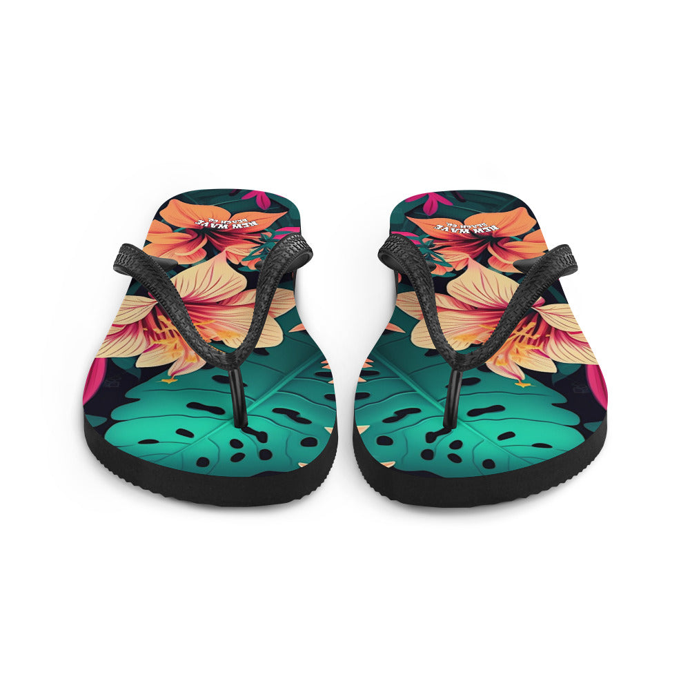 Pink and Green Tropical Flowers Flip-Flops