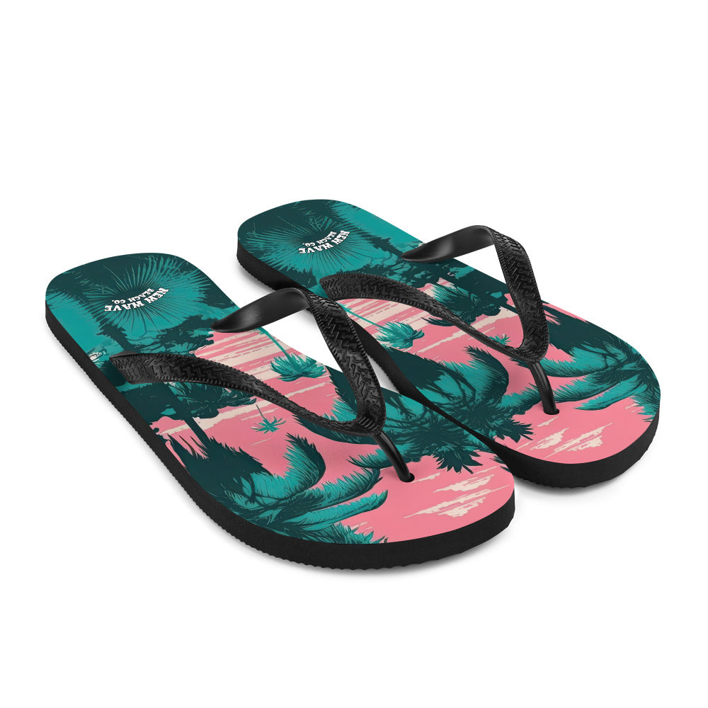 Pink and Green Palm Flip-Flops