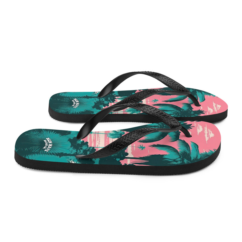 Pink and Green Palm Flip-Flops